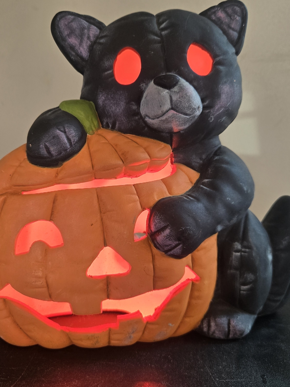 Vintage Black Cat Jack O Lantern Light Up Ceramic Halloween Pumpkin 80s 90s